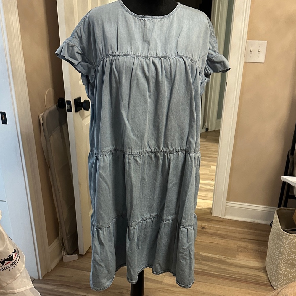 Chic Light Blue Ruffle Sleeve Mini Dress